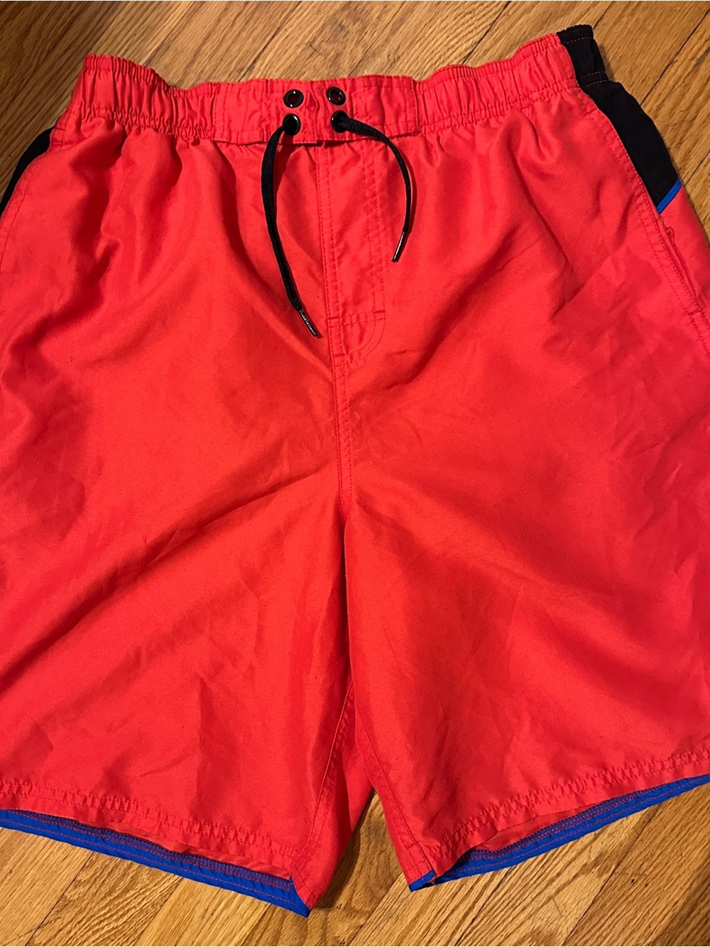 Nike Mens Swim Trunks Suit Board Shorts L Red w/ Blue Black Trim Mesh Lined FS!